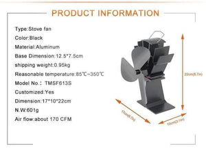 3-Blade Black Thermal Power Furnace Fan Evenly Distributed Heat Wood / Log Burner / Fireplace Harmless Fireplace Fan