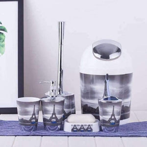 Planet Gates 3 / China 6PCS Eiffel Bathroom Accessory Bin Soap Dish Dispenser Bottle Toothbrush Holder Set Home Bathroom Products Wash Bath Set
