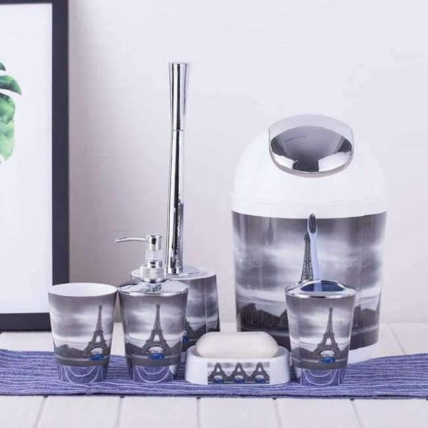 Planet Gates 3 / China 6PCS Eiffel Bathroom Accessory Bin Soap Dish Dispenser Bottle Toothbrush Holder Set Home Bathroom Products Wash Bath Set