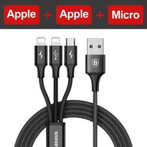 Planet Gates 3 in 1 Black / 120cm Baseus 3 in 1 USB Cable For iPhone Xs Max Xr X 8 7 6 6s 5 5s SE Charing Charger Micro USB Cable For Samsung Xiaomi Android Phone