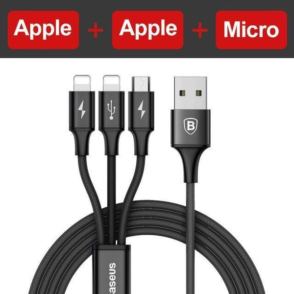 Planet Gates 3 in 1 Black / 120cm Baseus 3 in 1 USB Cable For iPhone Xs Max Xr X 8 7 6 6s 5 5s SE Charing Charger Micro USB Cable For Samsung Xiaomi Android Phone
