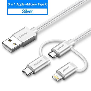 Planet Gates 3 in 1 White / 50 cm Ugreen USB C Cable For iPhone Xs Max 8 7 Charging Charger 3 in 1 USB Type C Cable For Samsung S9 + Micro USB Mobile Phone Cables