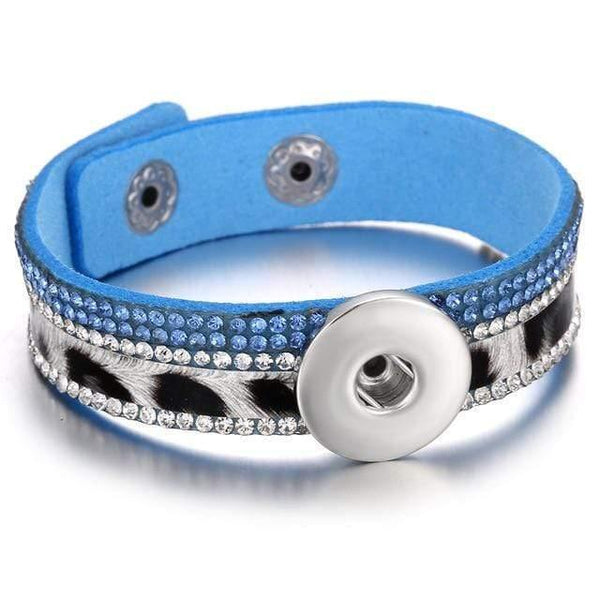 Planet Gates 3 Jewelry Rhinestone Leopard Leather 18mm Snap Button Bracelet Couple Punk Leather Bracelet Armband Snap Jewelry
