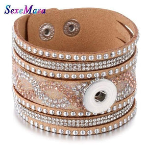 Planet Gates 3 Jewelry Wide Multilayer Crystal Rivet Leather Snap Bracelet 18mm Snap Button Bracelet DIY Buttons Jewelry For Women
