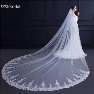 Planet Gates 3 Meter White Ivory Cathedral Wedding Veil Long Lace Edge Bridal Veil with Comb Wedding Accessories Bride Veu Veu de noiva