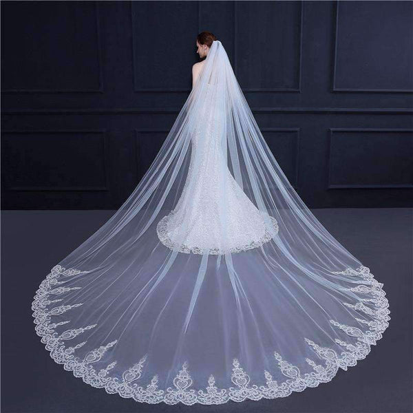 Planet Gates 3 Meter White Ivory Cathedral Wedding Veil Long Lace Edge Bridal Veil with Comb Wedding Accessories Bride Veu Veu de noiva
