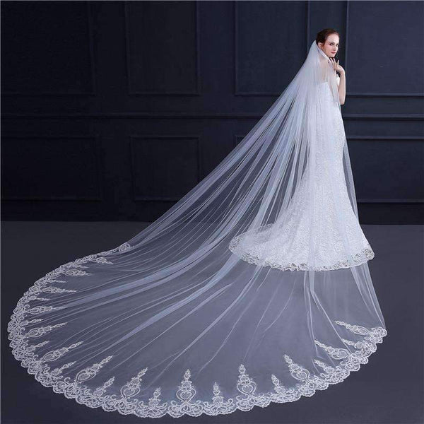 Planet Gates 3 Meter White Ivory Cathedral Wedding Veil Long Lace Edge Bridal Veil with Comb Wedding Accessories Bride Veu Veu de noiva
