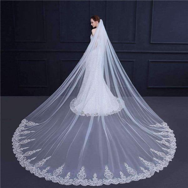 Planet Gates 3 Meter White Ivory Cathedral Wedding Veil Long Lace Edge Bridal Veil with Comb Wedding Accessories Bride Veu Veu de noiva