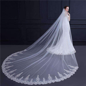 Planet Gates 3 Meter White Ivory Cathedral Wedding Veil Long Lace Edge Bridal Veil with Comb Wedding Accessories Bride Veu Veu de noiva
