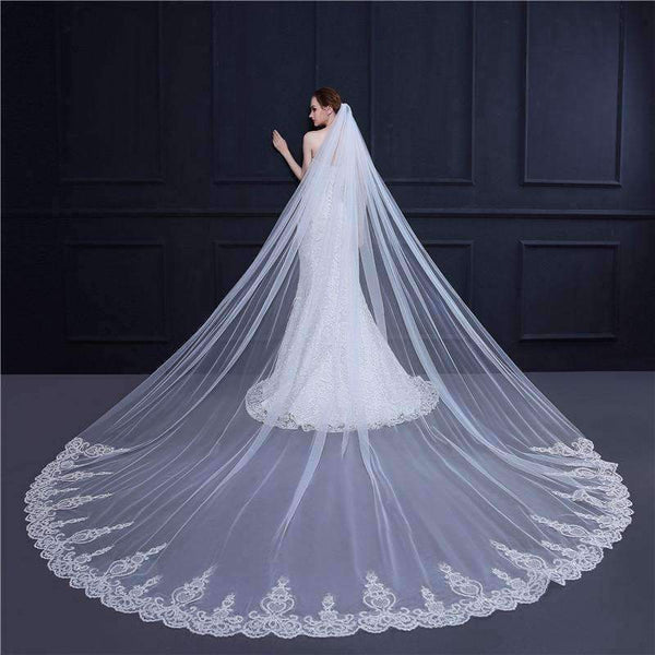 Planet Gates 3 Meter White Ivory Cathedral Wedding Veil Long Lace Edge Bridal Veil with Comb Wedding Accessories Bride Veu Veu de noiva