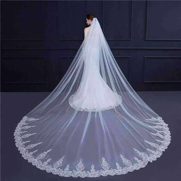Planet Gates 3 Meter White Ivory Cathedral Wedding Veil Long Lace Edge Bridal Veil with Comb Wedding Accessories Bride Veu Veu de noiva