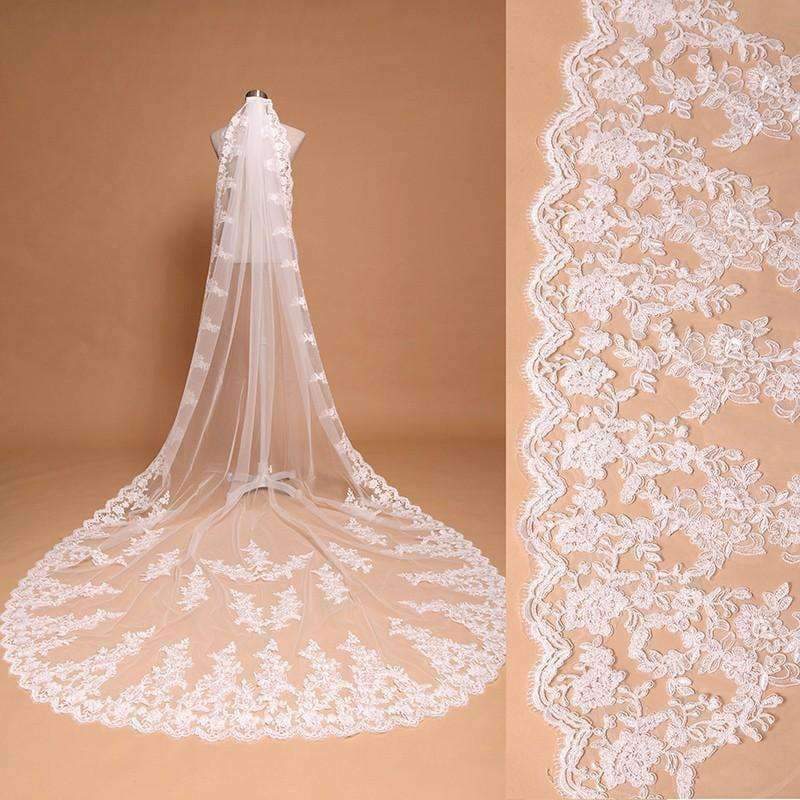 Planet Gates 3 Meter White Ivory Cathedral Wedding Veils Long Lace Edge Bridal Veil with Comb Wedding Accessories Bride Mantilla Wedding Veil