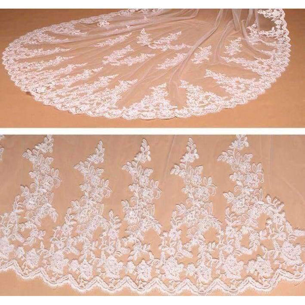 Planet Gates 3 Meter White Ivory Cathedral Wedding Veils Long Lace Edge Bridal Veil with Comb Wedding Accessories Bride Mantilla Wedding Veil