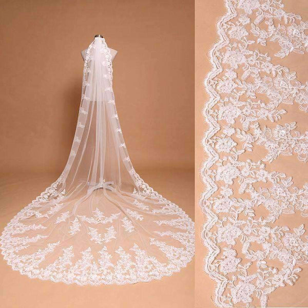 Planet Gates 3 Meter White Ivory Cathedral Wedding Veils Long Lace Edge Bridal Veil with Comb Wedding Accessories Bride Mantilla Wedding Veil