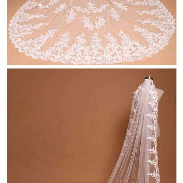 Planet Gates 3 Meter White Ivory Cathedral Wedding Veils Long Lace Edge Bridal Veil with Comb Wedding Accessories Bride Mantilla Wedding Veil
