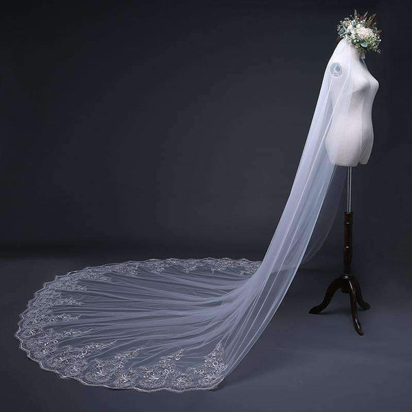 Planet Gates 3 Meter White Ivory Cathedral Wedding Veils Long Lace Edge Bridal Veil with Comb Wedding Accessories Bride Veu Wedding Veil