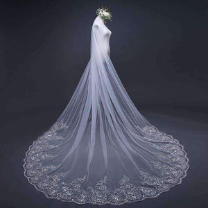 Planet Gates 3 Meter White Ivory Cathedral Wedding Veils Long Lace Edge Bridal Veil with Comb Wedding Accessories Bride Veu Wedding Veil