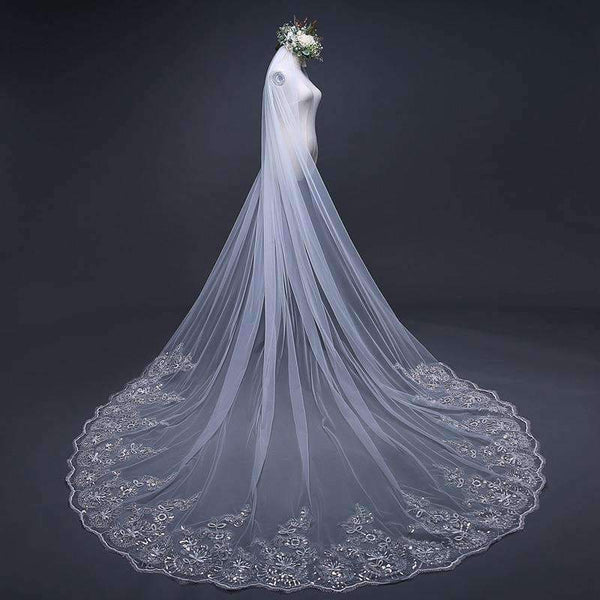 Planet Gates 3 Meter White Ivory Cathedral Wedding Veils Long Lace Edge Bridal Veil with Comb Wedding Accessories Bride Veu Wedding Veil