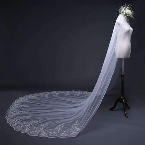 Planet Gates 3 Meter White Ivory Cathedral Wedding Veils Long Lace Edge Bridal Veil with Comb Wedding Accessories Bride Veu Wedding Veil