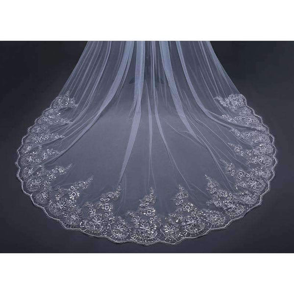 Planet Gates 3 Meter White Ivory Cathedral Wedding Veils Long Lace Edge Bridal Veil with Comb Wedding Accessories Bride Veu Wedding Veil