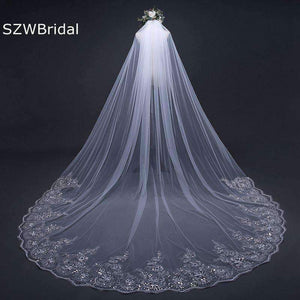 Planet Gates 3 Meter White Ivory Cathedral Wedding Veils Long Lace Edge Bridal Veil with Comb Wedding Accessories Bride Veu Wedding Veil