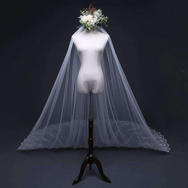 Planet Gates 3 Meter White Ivory Cathedral Wedding Veils Long Lace Edge Bridal Veil with Comb Wedding Accessories Bride Veu Wedding Veil