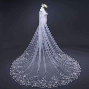Planet Gates 3 Meter White Ivory Cathedral Wedding Veils Long Lace Edge Bridal Veil with Comb Wedding Accessories Bride Veu Wedding Veil