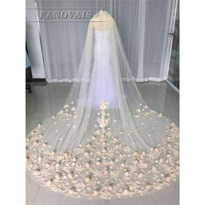 Planet Gates 3 Meters Ivory/White Bridal Veils Lace Edge Flowers Tulle Cathedral Wedding Veils Long Veu de Noiva 2017 Wedding Accessories BV6