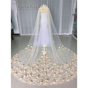 Planet Gates 3 Meters Ivory/White Bridal Veils Lace Edge Flowers Tulle Cathedral Wedding Veils Long Veu de Noiva 2017 Wedding Accessories BV6