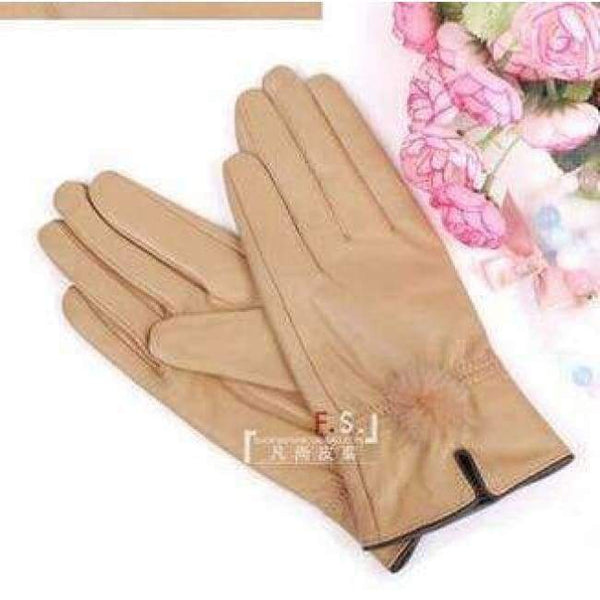 Planet Gates 3 / One Size 15 off Color genuine leather gloves female sheepskin gloves women's thin thermal mink hair ball 2017 new