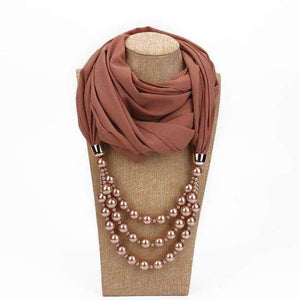Planet Gates 3 / one size New Pendant Scarf Necklace Pearls Necklaces For Women Chiffon Scarves Pendant Jewelry Wrap Foulard Female Accessories
