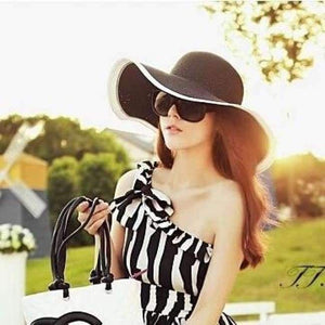 Planet Gates 3 / onesize Women's big hats fragrant ladies new basin caps  black and white stripes  beach straw hats girls