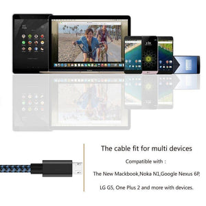 Planet Gates [3 PACK] Micro USB Cable 2.4A Fast Charging Cable Suntaiho Nylon Braid USB Cable Data Charger Cable for Samsung LG Android Phone