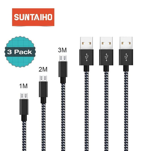 Planet Gates [3 PACK] Micro USB Cable 2.4A Fast Charging Cable Suntaiho Nylon Braid USB Cable Data Charger Cable for Samsung LG Android Phone