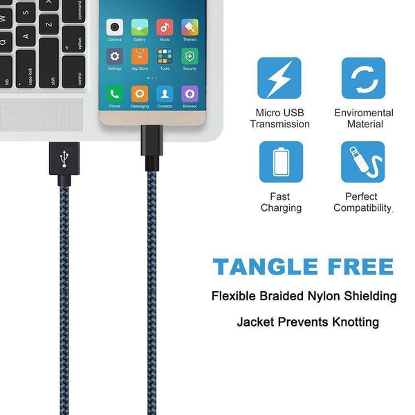 Planet Gates [3 PACK] Micro USB Cable 2.4A Fast Charging Cable Suntaiho Nylon Braid USB Cable Data Charger Cable for Samsung LG Android Phone