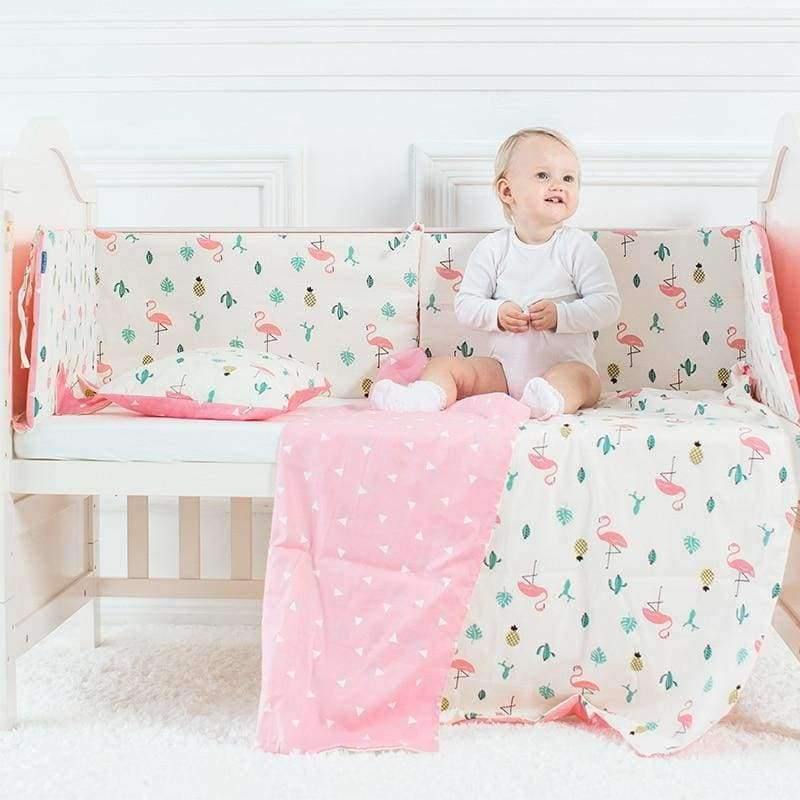 Planet Gates 3 Pcs Set Baby Bedding Set Flamingo Pattern Crib Kit Including Cot Bumper Flat Sheet Pillowcase Duvet Cover Baby Bed Hanging Bag For Girls