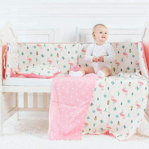 Planet Gates 3 Pcs Set Baby Bedding Set Flamingo Pattern Crib Kit Including Cot Bumper Flat Sheet Pillowcase Duvet Cover Baby Bed Hanging Bag For Girls