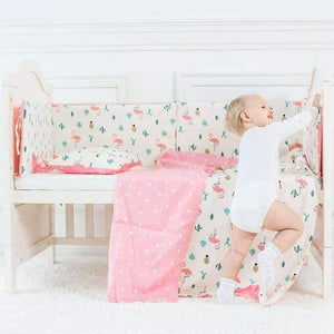 Planet Gates 3 Pcs Set Baby Bedding Set Flamingo Pattern Crib Kit Including Cot Bumper Flat Sheet Pillowcase Duvet Cover Baby Bed Hanging Bag For Girls