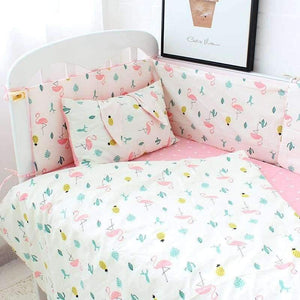 Planet Gates 3 Pcs Set Baby Bedding Set Flamingo Pattern Crib Kit Including Cot Bumper Flat Sheet Pillowcase Duvet Cover Baby Bed Hanging Bag For Girls