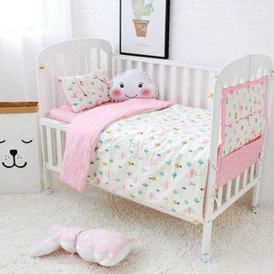 Planet Gates 3 Pcs Set Baby Bedding Set Flamingo Pattern Crib Kit Including Cot Bumper Flat Sheet Pillowcase Duvet Cover Baby Bed Hanging Bag For Girls