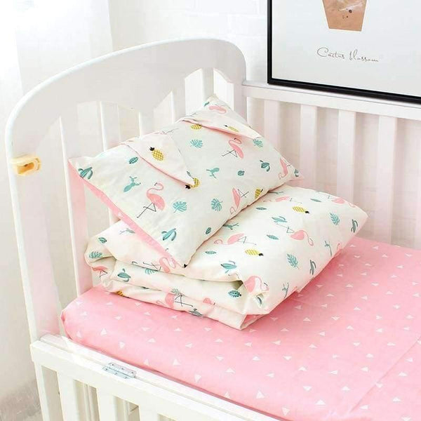 Planet Gates 3 Pcs Set Baby Bedding Set Flamingo Pattern Crib Kit Including Cot Bumper Flat Sheet Pillowcase Duvet Cover Baby Bed Hanging Bag For Girls