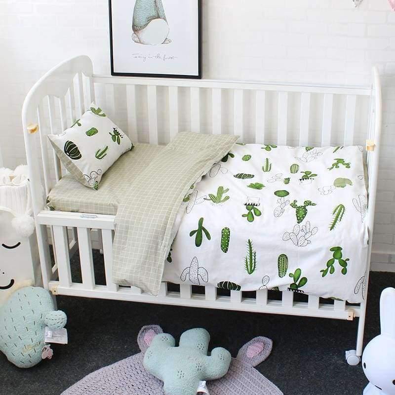 Planet Gates 3 Pcs Set Baby Bedding Set Pure Cotton Flamingo Grey Cloud Pattern Crib Kit Including Pillowcase Duvet Cover Cot Flat Sheet