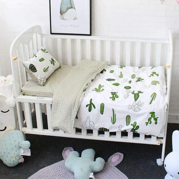 Planet Gates 3 Pcs Set Baby Bedding Set Pure Cotton Flamingo Grey Cloud Pattern Crib Kit Including Pillowcase Duvet Cover Cot Flat Sheet