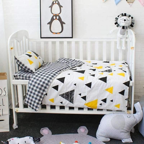 Planet Gates 3 Pcs Set Baby Bedding Set Pure Cotton Flamingo Grey Cloud Pattern Crib Kit Including Pillowcase Duvet Cover Cot Flat Sheet