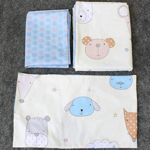 Planet Gates 3 Pcs Set Baby Bedding Set Pure Cotton Flamingo Grey Cloud Pattern Crib Kit Including Pillowcase Duvet Cover Cot Flat Sheet