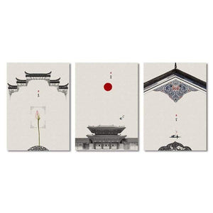 Planet Gates 3 Pcs Set Discount / 13X18 cm No Framed Classical Architecture Lotus Red Sun Wall Art Canvas Painting Posters And Prints Wall Pictures For Living Room