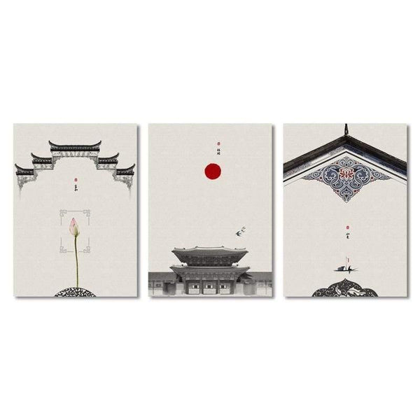 Planet Gates 3 Pcs Set Discount / 13X18 cm No Framed Classical Architecture Lotus Red Sun Wall Art Canvas Painting Posters And Prints Wall Pictures For Living Room