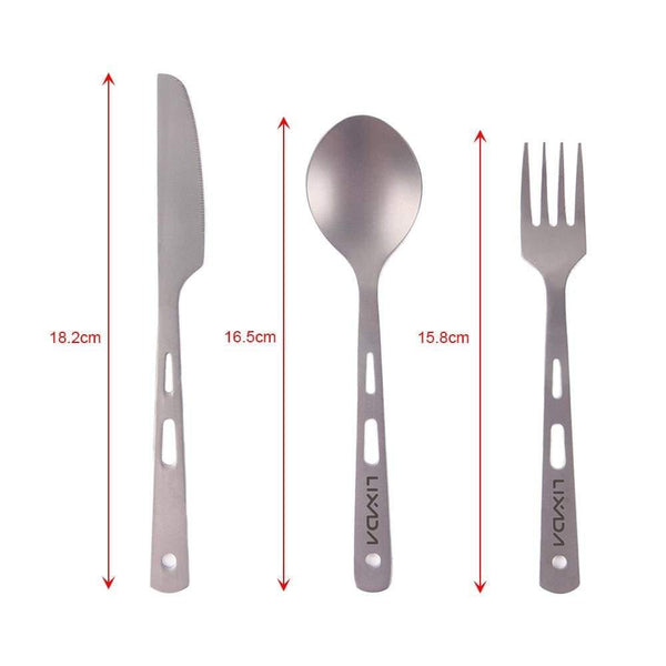 Planet Gates 3 Piece Cutlery Set Titanium Outdoor Camping Hiking Picnic Spoon Knife Flatware Fork For Camping Tableware Equipment