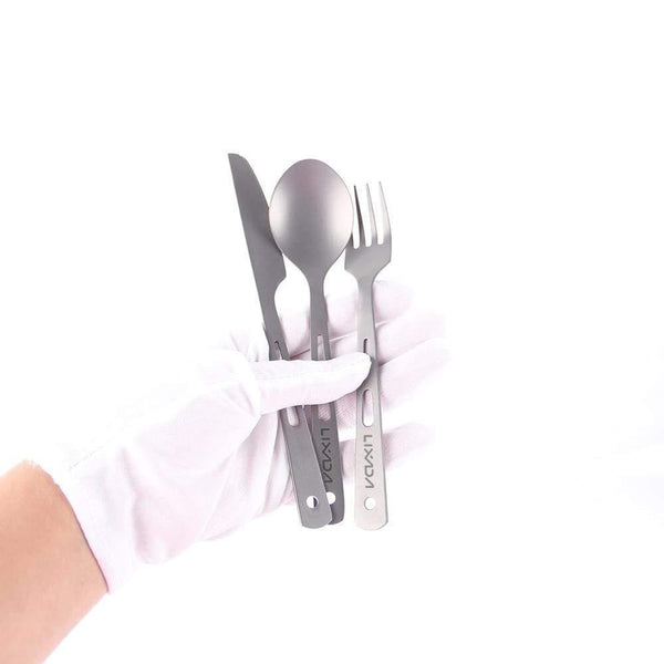 Planet Gates 3 Piece Cutlery Set Titanium Outdoor Camping Hiking Picnic Spoon Knife Flatware Fork For Camping Tableware Equipment