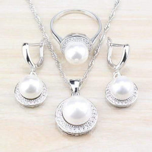 Planet Gates 3-piece set / 7 Freshwater Pearls White Round 925 Silver Jewelry Sets For Women Wedding Bridal Costume Sets And Free Gift